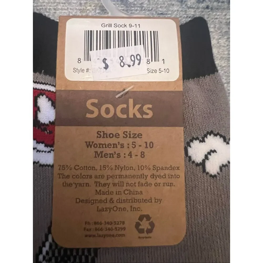 New Lazy One Gray Black Red Bigfoot Grill Master Socks Womens 5 - 10 Mens 4 - 8
